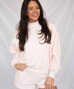 party on mock neck lounge set - blush